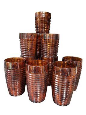 Set Of 11 Vintage Majestic Beehive Ribbed Plastic Tumblers Tortoiseshell USA